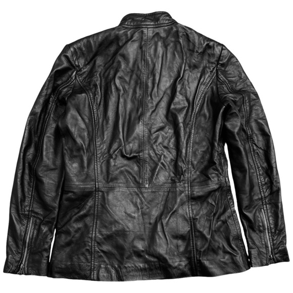 EXCELLED • Women’s Black Leather Biker Motorcycle Vintage Jacket - Picture 7 of 9